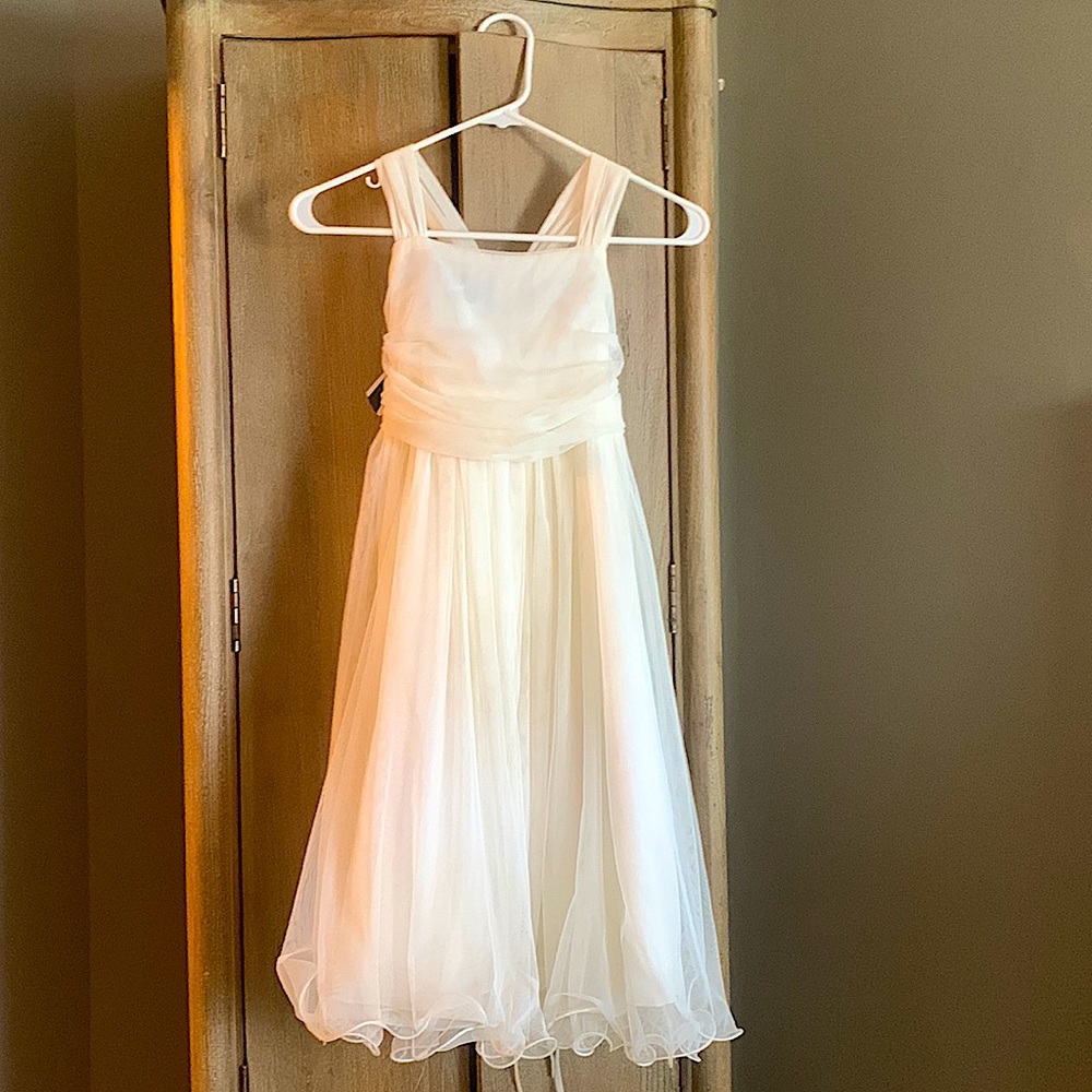 Ivory net flower girl dress as 11-12